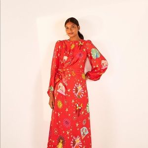 FARM Rio Lotus Star Front Twist Midi Dress- NWT